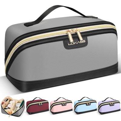 DOSUKE Makeup Bag Large Capacity Travel Make Up Bag, Makeup Organizer Cosmetic Bags for Women Travel Toiletry Bag for Women Skincare Bag with Handle and Divider - Grey