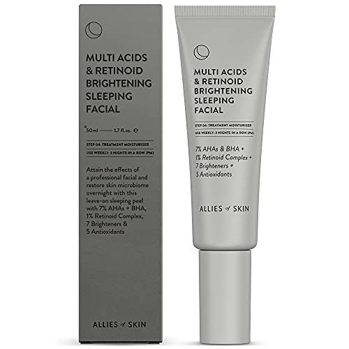 Allies of Skin Multi Acids &amp; Retinoid Brightening Sleeping Facial: Glycolic + Lactic + Salicylic Acid, Hyaluronic Acid, Niacinamide, 1% Retinoid Complex. Overnight Sleeping Peel. 1.7 oz / 50 ml