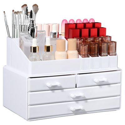 Cq acrylic Dresser Organizer Countertop White Plastic Acrylic Organizers 4 Drawer | 2 Piece Set | Cute Desk Organizer and Beauty Supplies,Skin Care and Skincare for Vanity and Bathroom Countertop