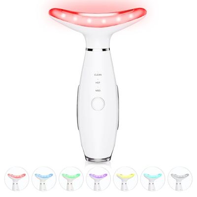ELISHINE 7 Color Neck Face Massager - Facial Massager Tool for Skin Care at Home, Vibrating Face Massager with Thermals, Galvanic Machines White