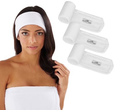 Boca Terry Makeup Headband, 100% Cotton Women&#39;s Adjustable Towel Headband for Washing Face, Facial, Cosmetic &amp; Skin Care Treatments. 3-Pack
