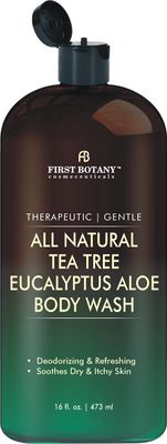 First Botany, ALL Natural Body Wash - Fights Body Odor, Athlete&#39;s Foot, Jock Itch, Nail Issues, Dandruff, Acne, Eczema, Shower Gel for Women &amp; Men, Skin Cleanser -16 fl oz (Tea Tree Eucalyptus)