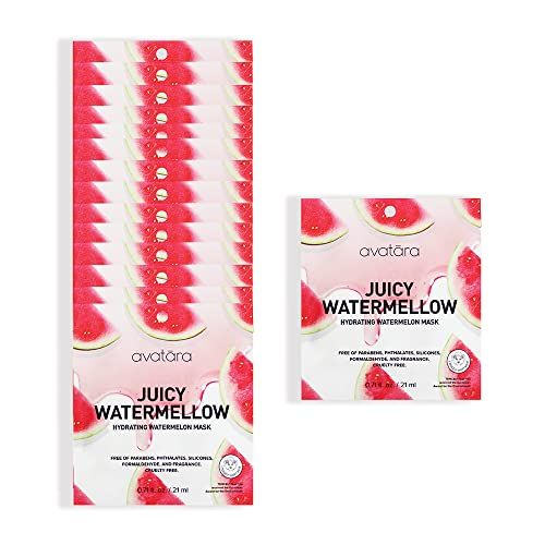 Avatara Juicy Watermellow Facial Mask 15 Sheets, Hydrating Mask, Sheet Masks, Watermelon Extract &amp; Hyaluronic Acid, Face Mask Skincare Beauty Essential, Moisturize &amp; Nourish Dry, Tired Skin, 15 Pack