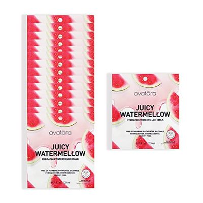 Avatara Juicy Watermellow Facial Mask 15 Sheets, Hydrating Mask, Sheet Masks, Watermelon Extract &amp; Hyaluronic Acid, Face Mask Skincare Beauty Essential, Moisturize &amp; Nourish Dry, Tired Skin, 15 Pack