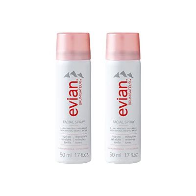 Evian Facial Spray, 1.7 oz. Travel Duo - Instantly Hydrate - Refresh Skin - Revive Makeup - TSA Compliant - All Skin Types - French Alps Skincare