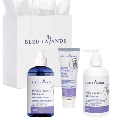 Bleu Lavande - Soothing Hand Care Aromatherapy Set - Lavender Hand Soap &amp; Lavender Hand Creams - Infused with Premium and 100% Pure Lavender Essential Oil - Natural &amp; Vegan Lavender Products