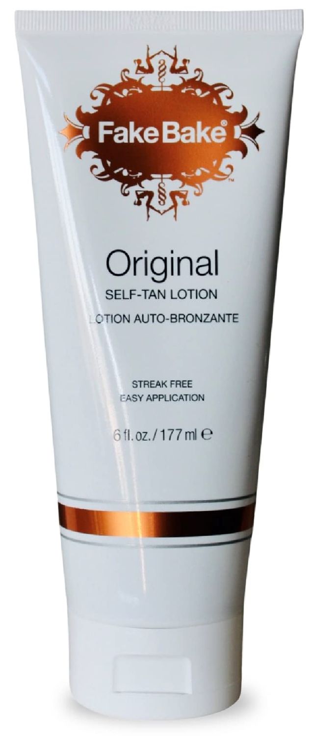 Fake Bake Original Self-Tanning Lotion Lasting Natural Looking Sunless Tanner For All Skin Tones Women &amp; Men - Streak Free, Flawless Glow Includes Gloves For Easy Application - 6 oz