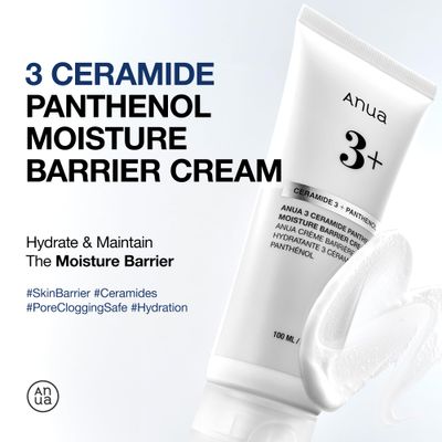 ANUA 3 Ceramide Panthenol Moisture Barrier Cream, Hydrating Face Moisturizer for Normal Skin, Panthenol, Ceramide, Centella for Skin Barrier Non Comedogenic, Korean Skincare (100ml/ 3.38 fl. oz.)