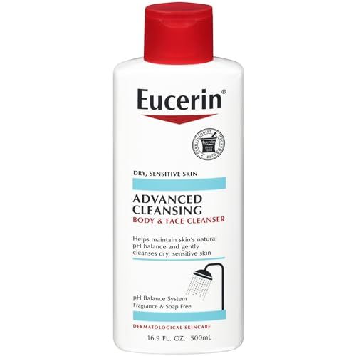 Eucerin Advanced Cleansing Body and Face Cleanser, PH-Balanced, Gentle Face and Body Wash for Normal to Dry, Sensitive Skin, Free of Soap, Fragrances, Dyes and Parabens, 16.9 Fl Oz Bottle