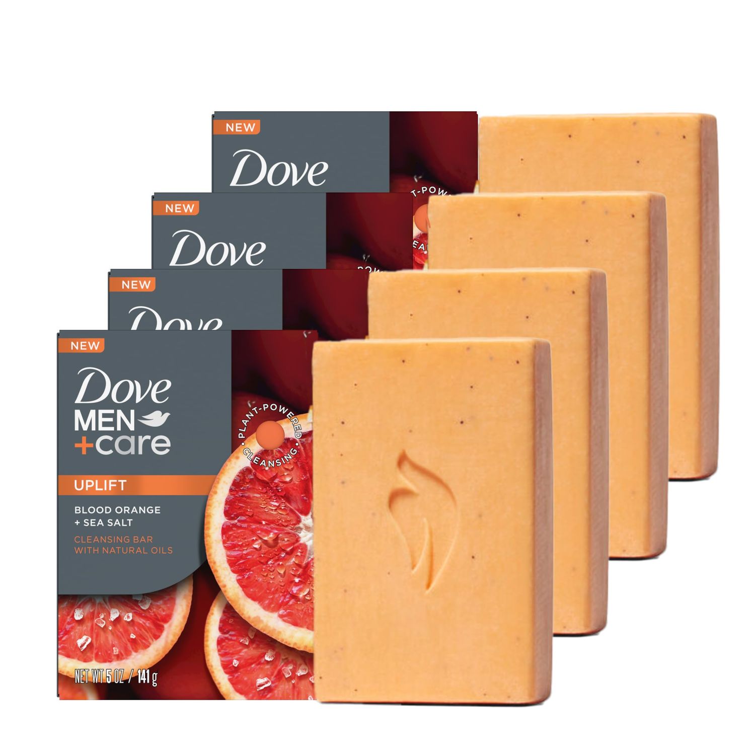 DOVE MEN + CARE Cleansing Bar Soap Blood Orange + Sea Salt 4 Bars to Rebuild Skin in the Shower, a 4in1 Hair, Body, Face &amp; Shaving Bar with Plant-Based Cleanser and Natural Oils 5 oz