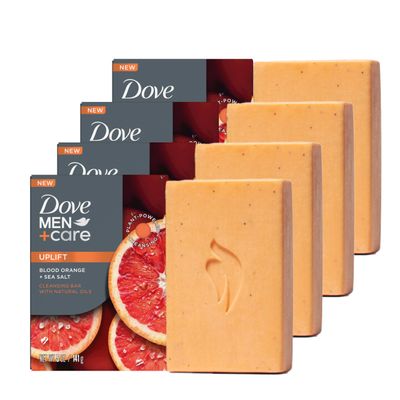 DOVE MEN + CARE Cleansing Bar Soap Blood Orange + Sea Salt 4 Bars to Rebuild Skin in the Shower, a 4in1 Hair, Body, Face &amp; Shaving Bar with Plant-Based Cleanser and Natural Oils 5 oz