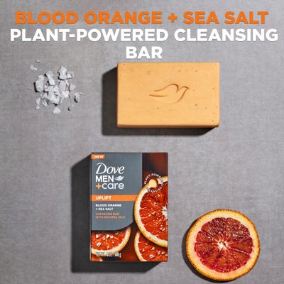 DOVE MEN + CARE Cleansing Bar Soap Blood Orange + Sea Salt 4 Bars to Rebuild Skin in the Shower, a 4in1 Hair, Body, Face & Shaving Bar with Plant-Based Cleanser and Natural Oils 5 oz