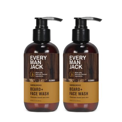 Every Man Jack Beard  Face Wash - Subtle Sandalwood Fragrance - Deep Cleans and Helps Condition and Soften Your Beard and Skin Underneath - Naturally Derived with Aloe and Glycerin- 6.7-fl oz (2 Pack)