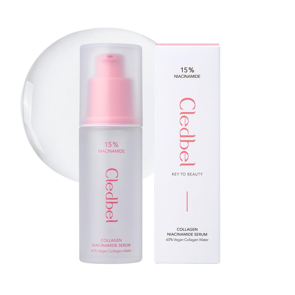 Cledbel Collagen Niacinamide Serum, 50ml/1.69 fl oz, For Discoloration/Minimizing Large Pores, 63% Vegan Collagen Water,15% Niacinamide, Vegan Elastin &amp; Hyaluronic Acid, Korean Skincare, Paraben-Free