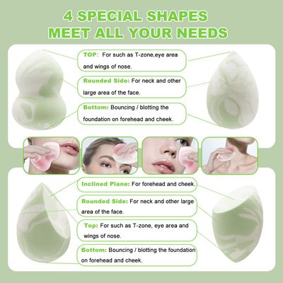 Coieaa Makeup Sponge Set Foundation Blending Beauty Sponge with Case and Holder, Latex Free, Super Soft, Dry &amp; Wet Use, Absorbs Minimal, Multi Colored 4 Pcs (Matcha Latte)
