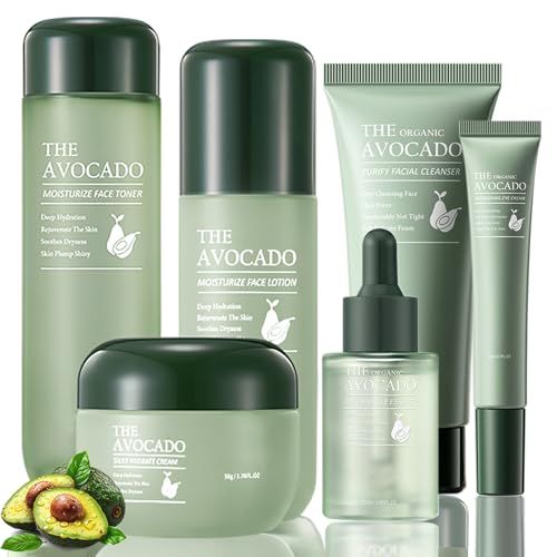 Avocado Skin Care Set for Women,6PCS Skincare Kits with Facial Cleanser, Toner, Serum, Lotion,Cream, Eye Cream, Moisturizing Korean Skin Care Set,Anti-Aging Skin Care Set,Face Care Gift Set for Women