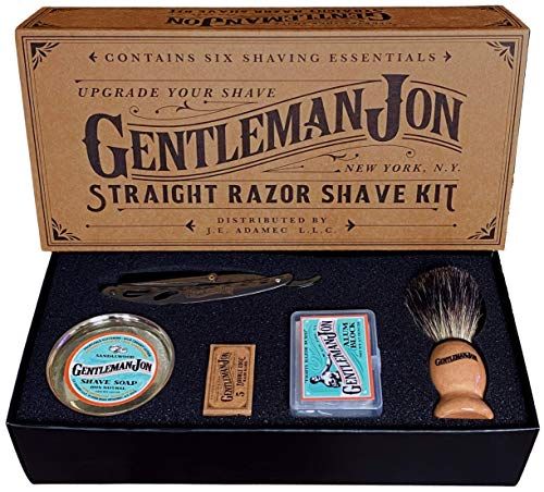 Gentleman Jon Straight Razor Shaving Kit | Vintage Wet Shave Grooming Set for Men - Includes: Straight Edge Razor, Hair Shaving Brush, Alum Block, Shave Soap, Bowl &amp; Double Edge Razor Blades