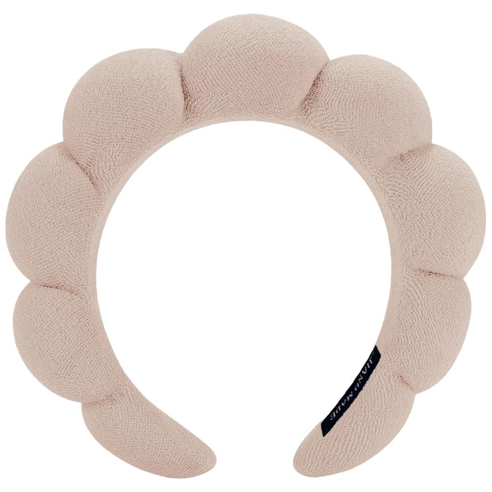 AOENJIE Spa Headbands for Washing Face or Makeup, Sponge Bubble Skincare Headbands, Puffy Terry Cloth Hairband for Women, Skin Care Makeup Headwear Hair Accessories for Girls (Coffee)