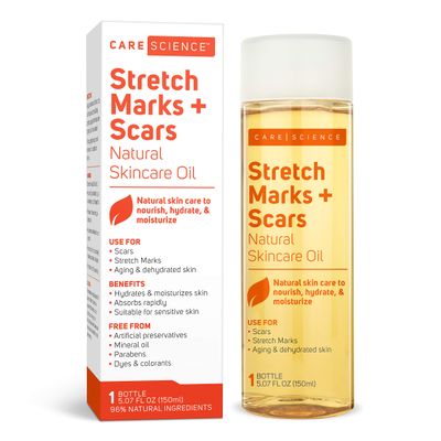 Care Science Stretch Marks + Scars Skin Care Body Oil, 5.07 Ounce | For Scars, Stretch Marks, Hair, Aging, &amp; Dehydrated Skin | Natural Ingredients, Vitamin E Oil, Olive Oil, Coconut Oil, &amp; More