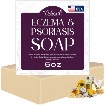 Eczema Soap Bar for Face and Body - All Natural Dermatitis, Psoriasis Treatment for Dry Itchy Sensitive Skin Relief - Gentle Detoxifying, Healing, Anti-Itch, Oatmeal Goat Milk Wash for Kids, &amp; Adults