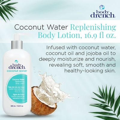 Body Drench Coconut Water Body Lotion - Hydrating &amp; Moisturizing Skin Care, Replenishing Coconut Lotion for Dry Skin, 16.9 Fl Oz