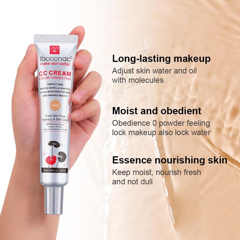 Color Correcting CC Cream With Centella Asiatica - Color Correcting Formula for Blemishes, Skin Redness, &amp; Acne Marks - Lightweight - Moisturize Skin and SPF Protection, Even Skin Tone (Dark)