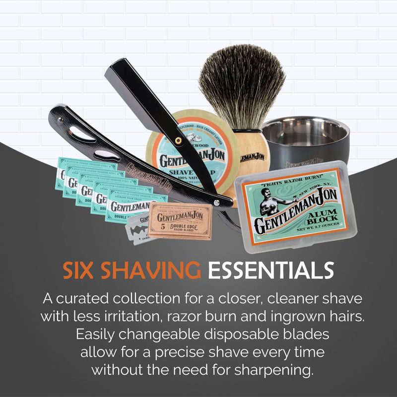 Gentleman Jon Straight Razor Shaving Kit | Vintage Wet Shave Grooming Set for Men - Includes: Straight Edge Razor, Hair Shaving Brush, Alum Block, Shave Soap, Bowl &amp; Double Edge Razor Blades