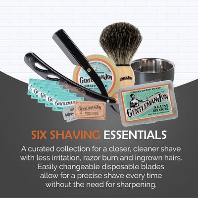 Gentleman Jon Straight Razor Shaving Kit | Vintage Wet Shave Grooming Set for Men - Includes: Straight Edge Razor, Hair Shaving Brush, Alum Block, Shave Soap, Bowl &amp; Double Edge Razor Blades