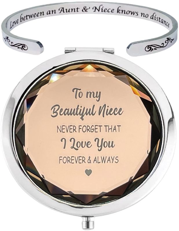 Gift for Niece from Aunt, Niece Compact Mirror Champagne, Niece Bracelet from Aunt, To My Niece Gift, I Love My Niece, To My Niece Bracelet, Niece Mirror, Gift for Niece Birthday Christmas