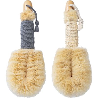 Beomeen 2Pcs Dry Brushing Body Brush for Lymphatic Drainage, Natural Fibers Sisal Shower Brush for Cleaning Body, Exfoliator Back Scrubber for All Kinds of Skin, Bath, White+Grey-Blue