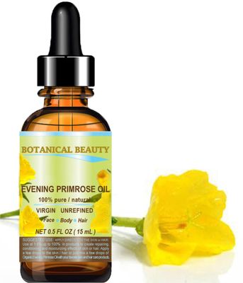 Botanical Beauty EVENING PRIMROSE OIL 100% Pure Natural Undiluted Unrefined Virgin Cold Pressed Carrier Oil. 0.5 Fl.oz.- 15 ml for face, skin, hair, nails