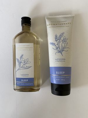 Bath and Body Works - Aromatherapy -Enhances Sleep -LAVENDER VANILLA - Body Wash &amp; Foam Bath and Body Cream - Bundle