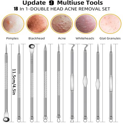 Blackhead Remover Pimple Popper Tool Kit - (9Piece Kit) - Professional Stainless Pimples Comedone Extractor Removal Tool