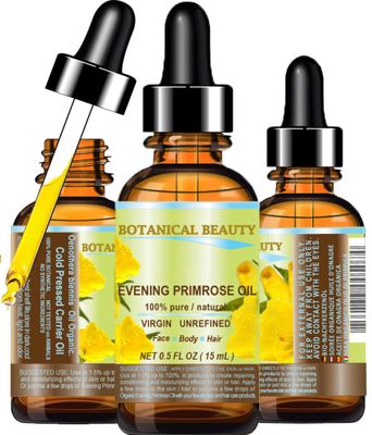 Botanical Beauty EVENING PRIMROSE OIL 100% Pure Natural Undiluted Unrefined Virgin Cold Pressed Carrier Oil. 0.5 Fl.oz.- 15 ml for face, skin, hair, nails