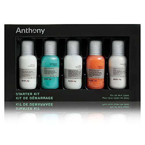 Anthony Starter Kit, 5 Count, Glycolic Facial Cleanser, Facial Scrub, All Purpose Facial Moisturizer, Invigorating Rush Hair &amp; Body Wash, Shave Cream