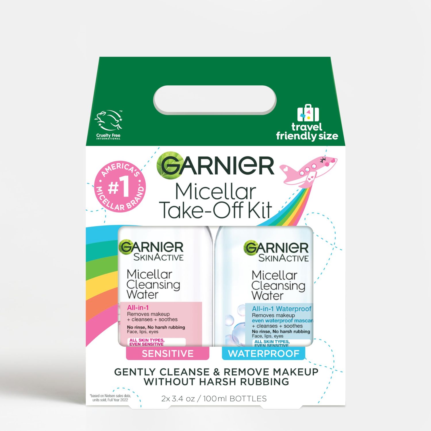 Garnier Micellar Water Travel Size Take-off Kit, All-In-1 Facial Cleanser &amp; Makeup Remover, Mini All-In-1 Micellar + Mini Micellar for Waterproof Makeup