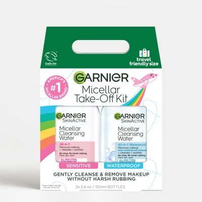 Garnier Micellar Water Travel Size Take-off Kit, All-In-1 Facial Cleanser &amp; Makeup Remover, Mini All-In-1 Micellar + Mini Micellar for Waterproof Makeup