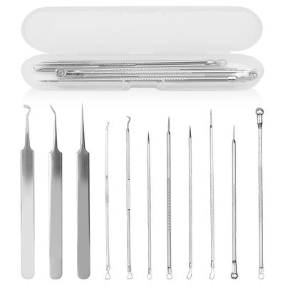 11PCS Blackhead Extractor &amp; Pimple Popper Tool Kit, Stainless Blackhead Remover Tools Extraction Tools &amp; Pimple-Popper Blackhead Remover Kits