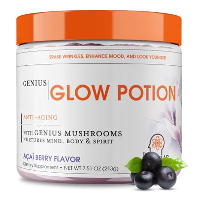 Genius Glow Potion, Anti-Aging Supplement, Acai Berry Powder - Beauty Supplements for Glowing Skin with Genius Mushrooms - All-in-One Wrinkle, Fine Line, Dark Spot Remover &amp; Boosts Skin Repair