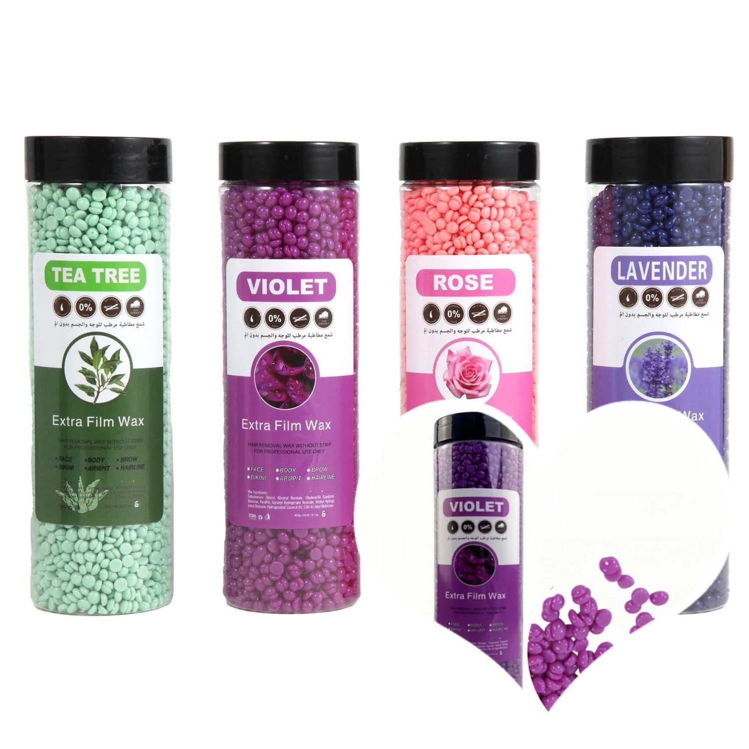 Hardwax Sensitive Skin Wax Beads - For Facial, Arm, Leg, Underarm, Bikini, and Brazilian Hair Removal (Violet, 400g)