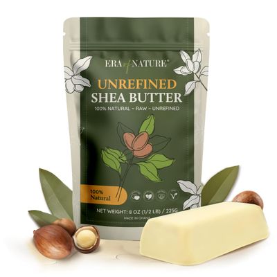 era of nature Organic Unrefined Raw AFRICAN IVORY WHITE SHEA BUTTER, for Anti Aging Dry Skin Base Beauty, Use Alone or in DIY Body Butters, Soaps, Lotions and lip balm - (Ghana) - 8oz