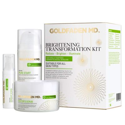 GOLDFADEN MD Brightening Transformation Kit | Advanced Skin Care Regime For Face | Includes Doctors Scrub Microdermabrasion Exfoliator, Pure Start Cleanser &amp; Bright Eyes Eye Cream | 3 Pc Set