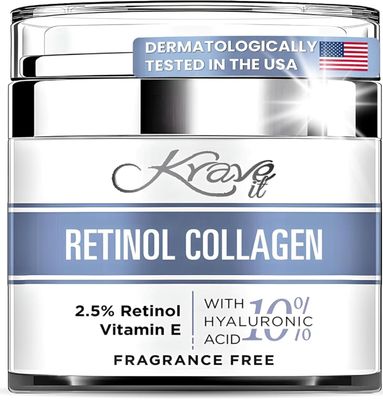 Anti Aging Retinol Collagen Face Moisturizer Cream for Women, Includes Hyaluronic Acid, Vitamin E &amp; B5, Jojoba Oil and Green Tea, Hydrating Night Face Cream, Fragrance Free 1.7 fl Oz (Made in USA)