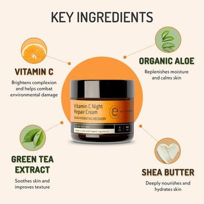 Eve Hansen Vitamin C Night Cream 2 oz - Hydrating Moisturizer with Vitamin E for Face &amp; Neck - Gentle Citrus Scent, Non-Greasy, For All Skin Types