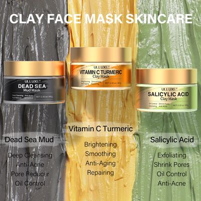 Facial Clay Mask Set - Vitamin C Turmeric Clay Mask, Dead Sea Mud and Salicylic Acid Mask for Pores Cleansing, Blackheads, Dark Spots, and Brightening, Valentines Day Gift for Her, Face Masks Skincare