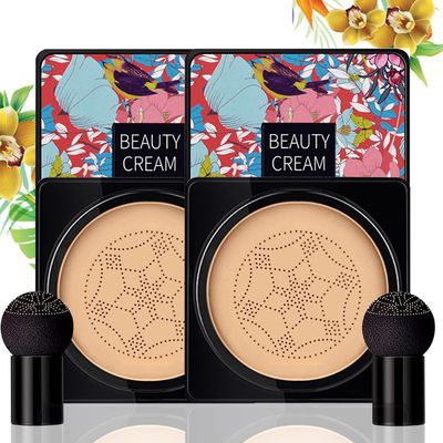 2 Pack Mushroom Head Air Cushion CC Cream, Beauty Cream EXO TOO Foundation, Full Coverage Base Beauty Cream Makeup with Two Mushroom Head Sponges