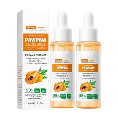 Grospe 2PC 98% Papaya Extract Vitamin C Nourish PawPaw Essence,Dispel Yellowing Of The Skin, Deep Hydration Fine Pores, Moisturizing Smoothing Facial and Body Skin 60ml / 2.02 fl.oz