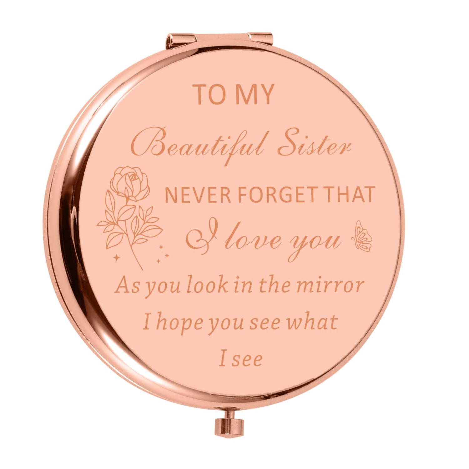 Brevcrnr Christmas Stocking Stuffers Sisters Gifts Rose Gold Compact Mirror Best Sister White Elephant Gifts Unique Friend Gift Mirror for Women Girls Birthday Gifts Wedding Gift for Sister