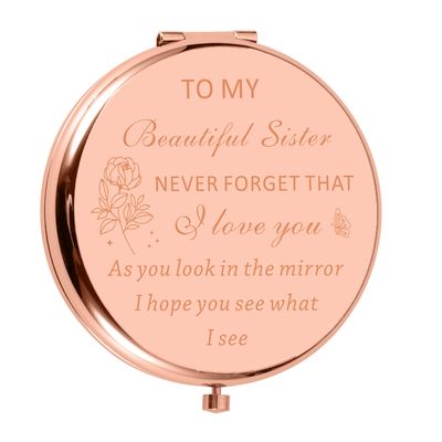 Brevcrnr Christmas Stocking Stuffers Sisters Gifts Rose Gold Compact Mirror Best Sister White Elephant Gifts Unique Friend Gift Mirror for Women Girls Birthday Gifts Wedding Gift for Sister