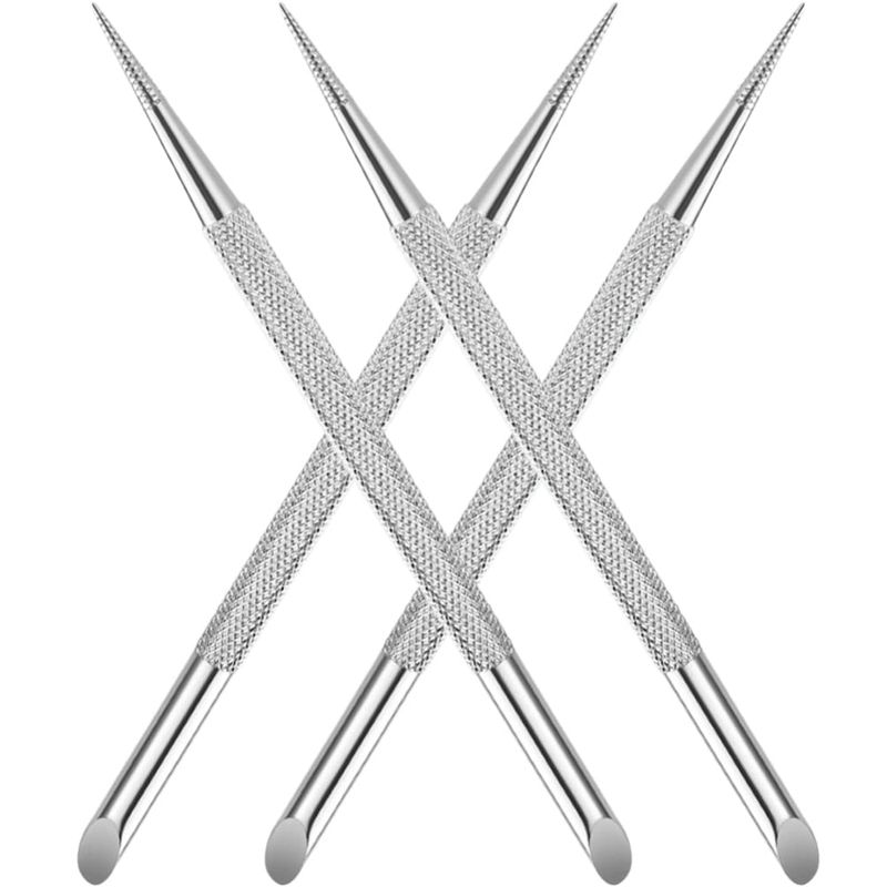 Beavorty 4pcs Stainless Steel Cuticle Pusher Nail Dotting Pen Metal Dead Skin Remover for Professional Manicure Pedicure Nail Art Care Tools